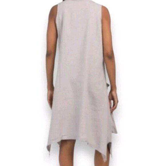 Forcynthia Size Small Boho Patch Pocket Handkerchief Hem Linen Blend Dress Blue - Picture 2 of 9